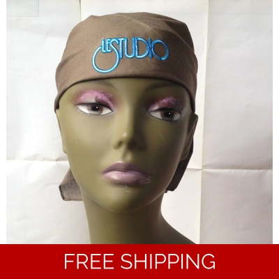 Bandana Light Brown White & Blue Embroid Front Logo